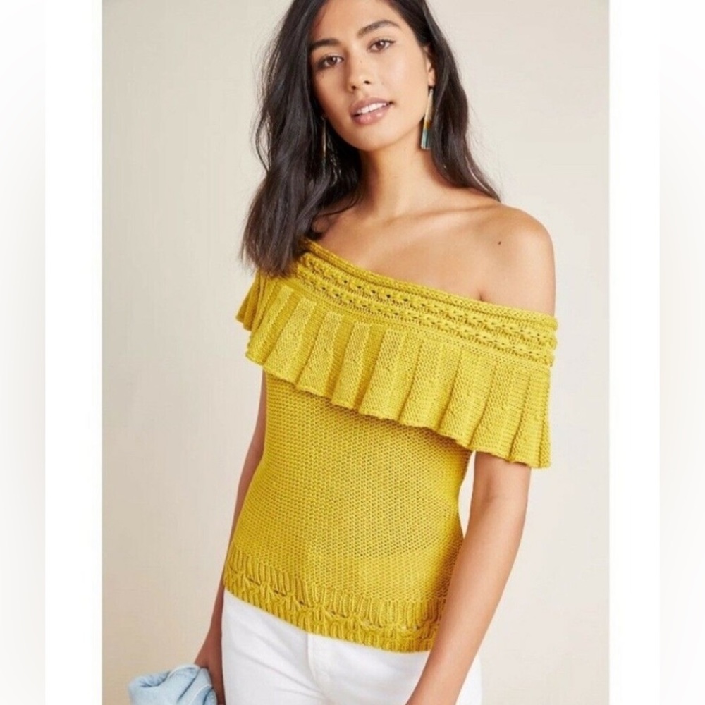 Off-Shoulder Yellow Knit Top